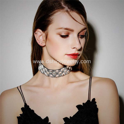 Retro Velvet Choker Square White Rhinestones Necklace Choker